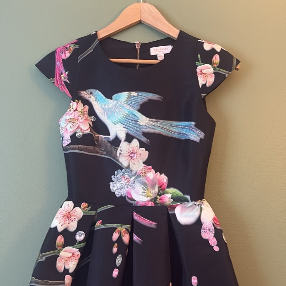 Ted Baker Zaldana Mini Dress Flight of the Orient Black Birds Novelty Sz 0 XXS - Picture 5 of 12